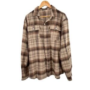 ROMWE Guys Brown  Plaid Button Front Pocket‎ Shirt Size XLarge